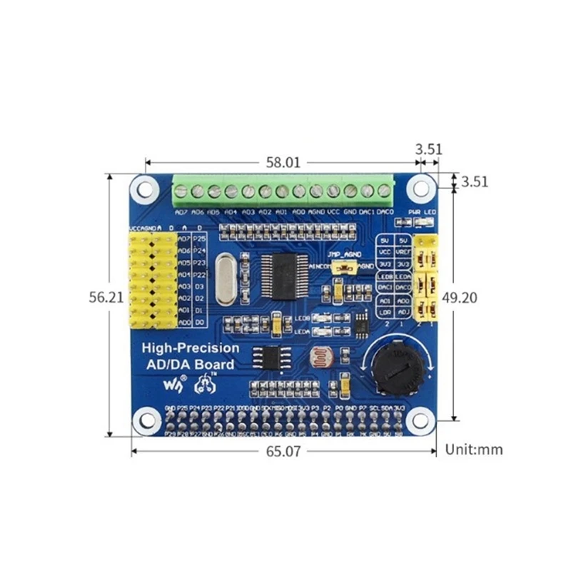 High-Precision AD Da Board PCB para Raspberry Pi, Módulo Digital, Compatível com 4B, 3B +, Jetson Nano Module