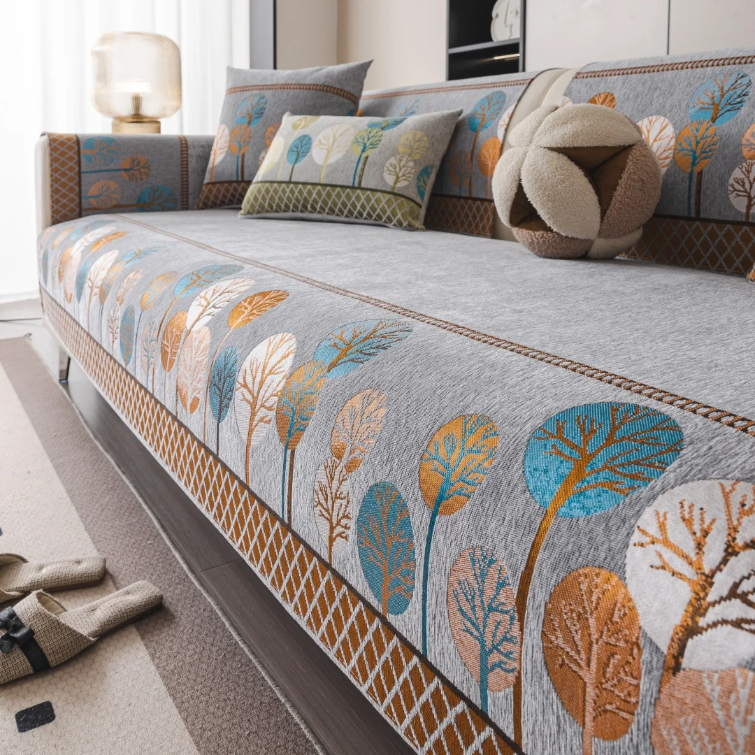 Full Moon Tree Chenille Sofa Mat Non-slip Solid Color Couch Four Season Universal Sofa Cover Jacquard Combination Sofa Cushion