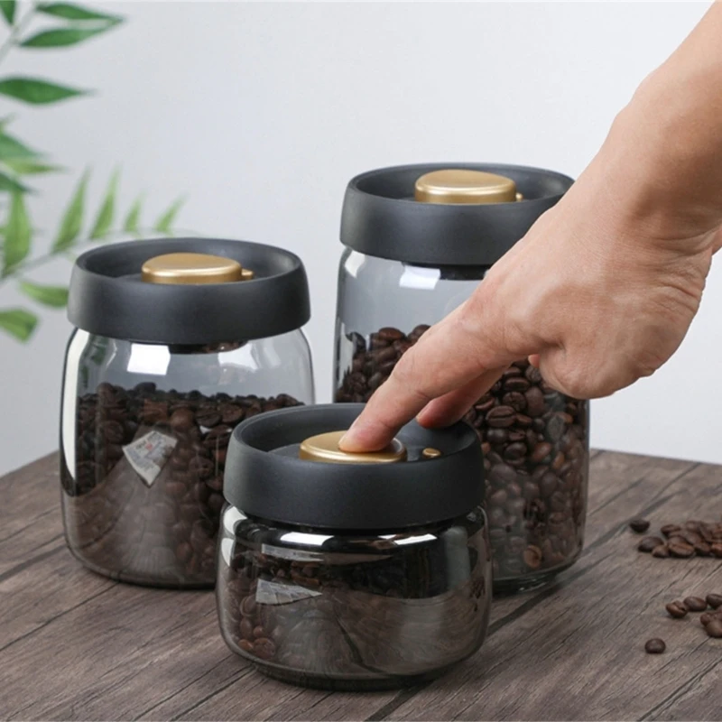 Vacuum Sealed Canister Coffee Beans Glass Airtight Canister Kitchen Food Grains Candy Keep Storage Jar Container