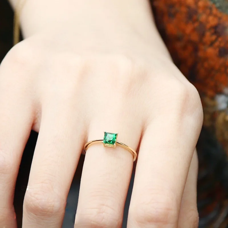 Simple Female Small Green Stone Ring Vintage Yellow Gold Color Love Wedding Ring Fashion Promise Engagement Rings For Women