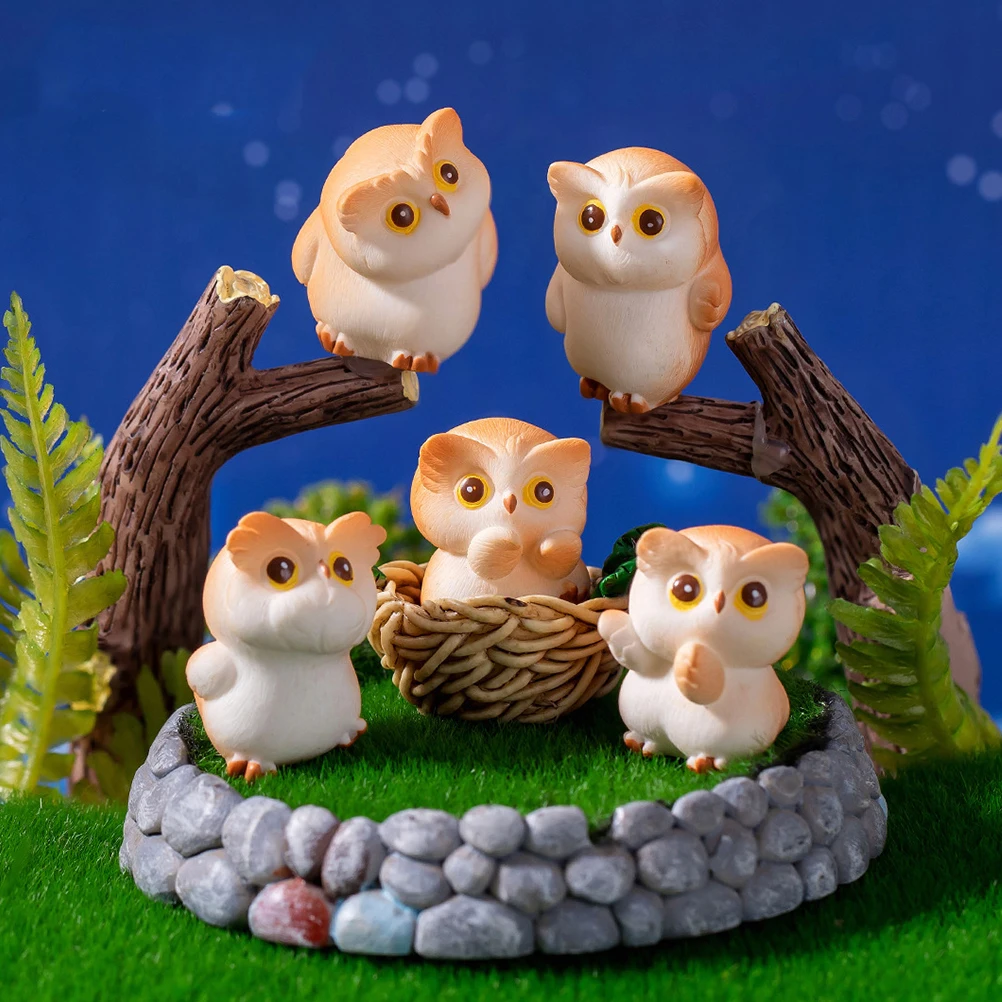 

1 set 1 Set Owl Statues Resin Adorable Garden Micro Landscape Lovely Owl Decoration Desktop Animal Ornament