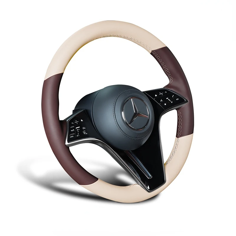 For Mercedes benz S-Class S400L S450L S500L GLE450 E300L 2023 DIY leather suede hand sewn steering wheel cover Car handle cover