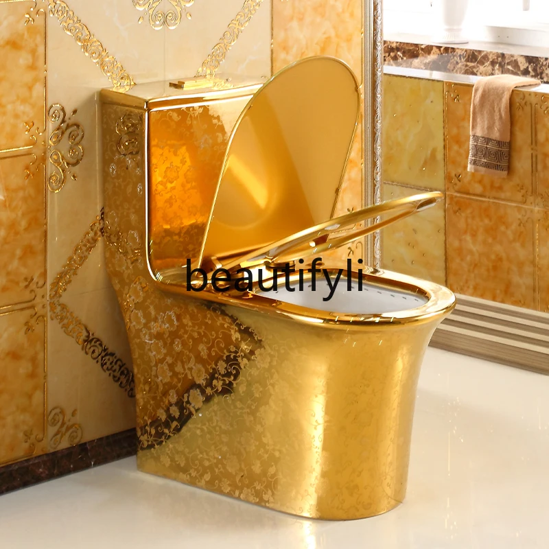 Household gold relief toilet siphon water-saving European toilet ceramic retro