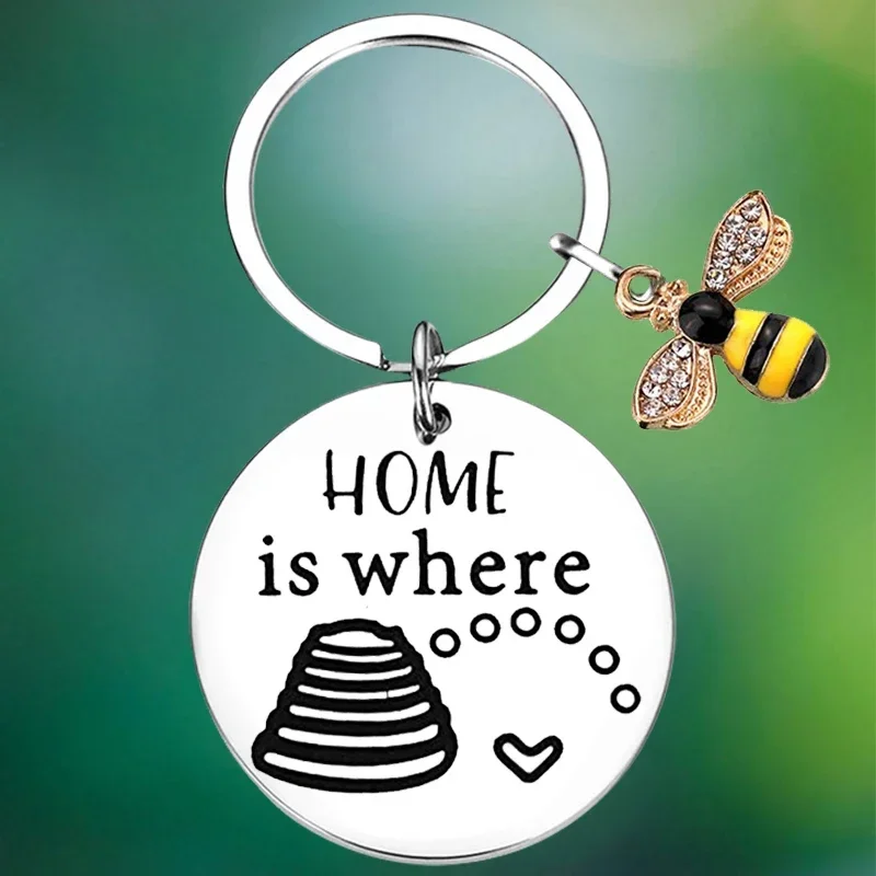 Couples Keychain Honey Beehive Key Chain Pendant Home is Where Your Honey is Housewarming Couples Gift