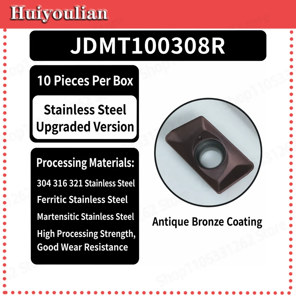 JDMT100308R Carbide Milling Insert 10pcs/Box for 304 316 321 Stainless Steel Bronze Coating
