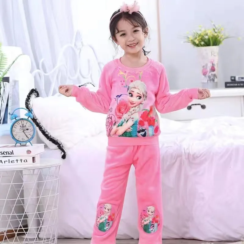 Autumn Winter Baby Girls Pajamas Cartoon Frozen Anna Elsa Sofia Clothing Set Kid Long Sleeve Home Sleepwear Children Nightgown