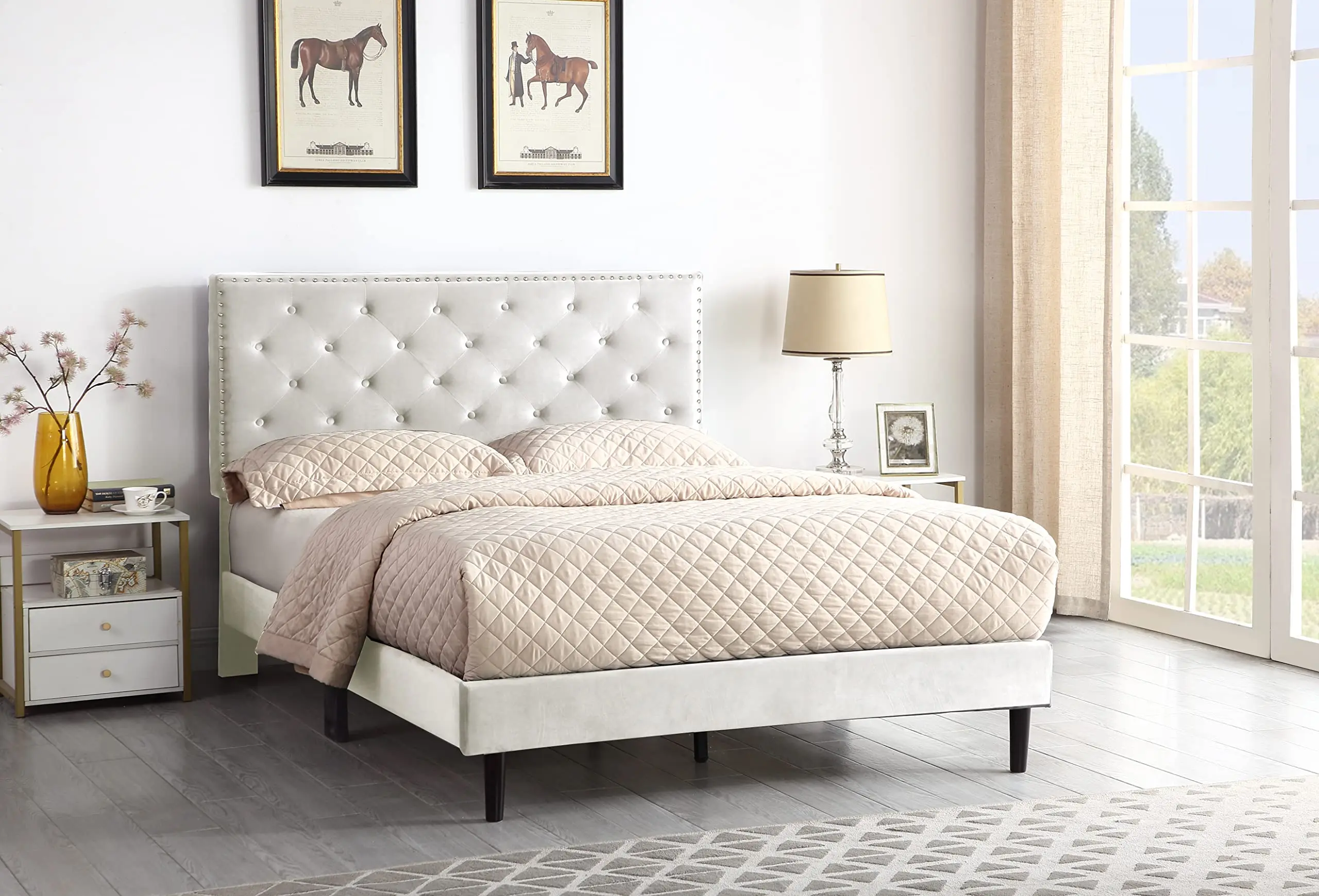 Full Upholstered Platform Bed Frame with 48