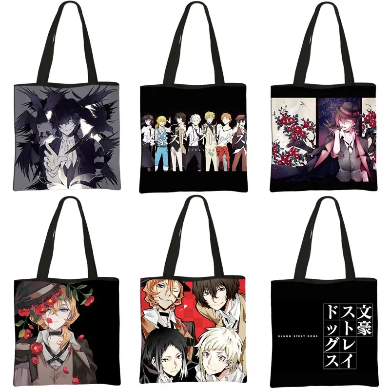 Cartoon Bungo Stray Dog AnimeTote Bag Black Harajuku Goth Style Shopping Bag Women HandBags Fashion Shoulder Bag Gift