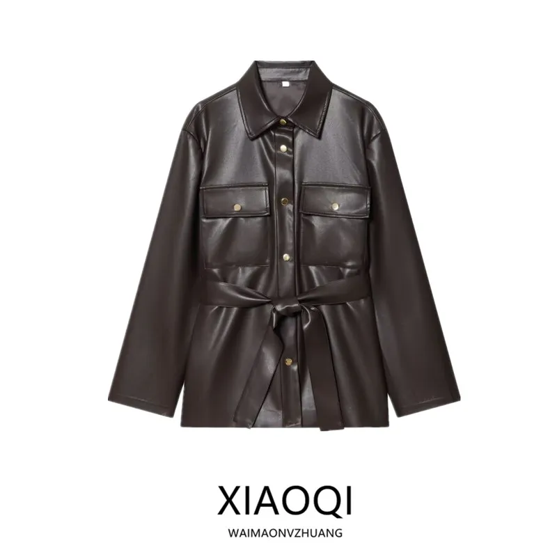 شتاء جديد المرأة طويلة Sve طوق Jaet مع حزام جلدية وهمية ملابس خارجية تخفيف Sle الخريف معطف السيدات #1