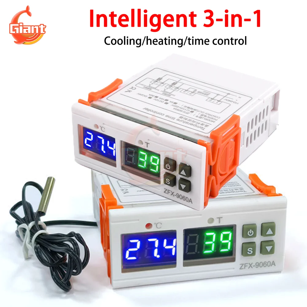 AC110-220V DC12V/24V Digital Temperature Controller Dual Display Heating Cooling Regulator Thermostat Temperature Control Sensor