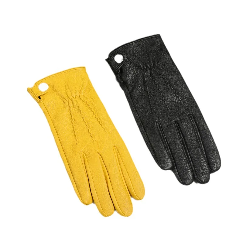 Sheepskin Gloves Men\'s Touch Screen High-Quality Leather New Hand-Stitched Thin  Lining Keeps Warm in Autumn and Winter