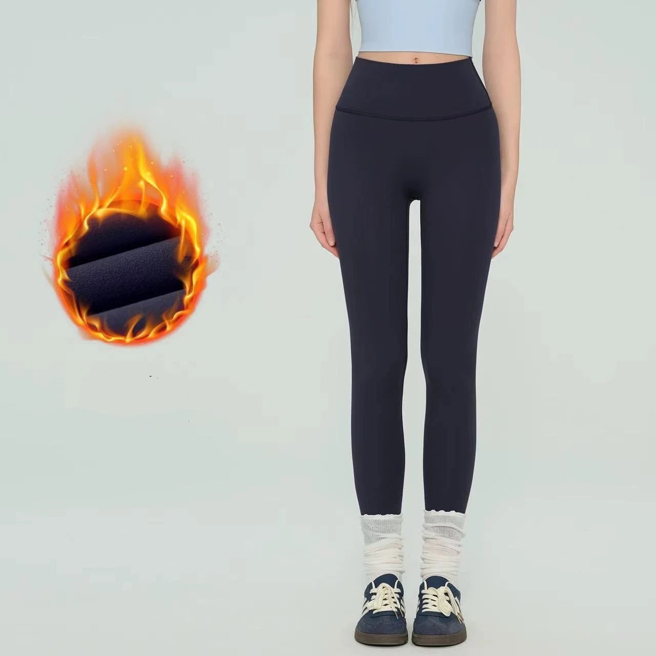 Damen-Fleece-gefütterte, verdickte Yoga-Hose ohne Wulstlinie, hochtaillierte, figurformende Pilates-Strumpfhose, Shark Pants – Detail 18