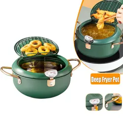 Deep Fryer Pot Japanese Tempura Small Deep Fryer Stainless Steel Frying Pot With Thermometer Control Lid Oil Filtration Cookware