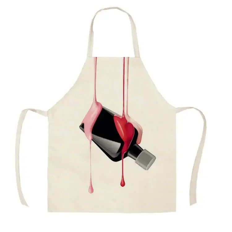 Home Kitchen Apron Color Nail Polish Bottle Printed Sleeveless Linen Aprons Men Women Home Cleaning Tools Fartuchy Chef Tablier