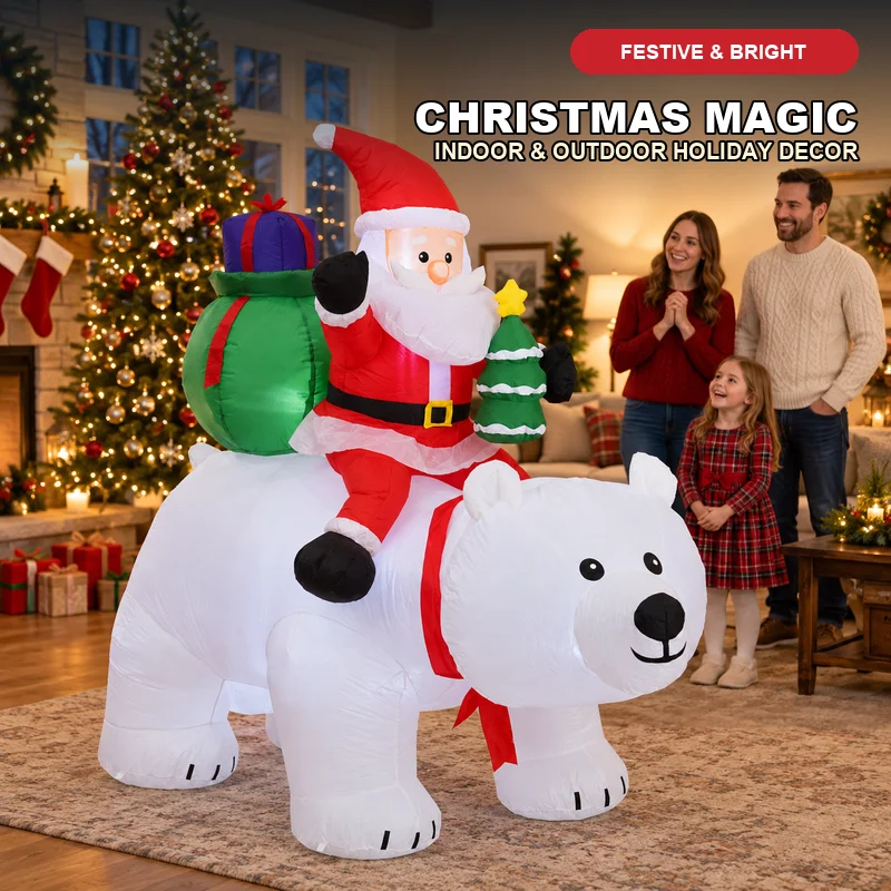 Giant 6.5FT Christmas Inflatable Santa Claus Riding Polar Bear with Shaking Head LED Lights Blow Up Outdoor Yard Garden Decor Inflatable Toys for Kids USA Stock Fast Shipping Xmas Holiday Party Prop Indoor Outdoor Lighted Display New 2024 Home Decoration