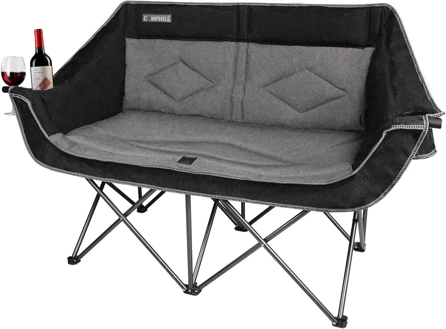 

Heavy Duty 2 Person Folding Camping Chair, Oversized Double Loveseat Couch for Adults, Portable Outdoor Lawn Chairs with Padded Seat, Supports 500 lbs, Black
