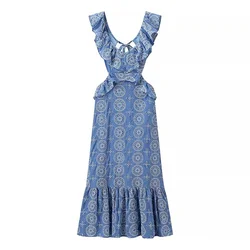 2024 ZAR4 Summer New Women's European and American Style Heavy Industry Cotton Embroidery Stacked Decorative Midi Dress