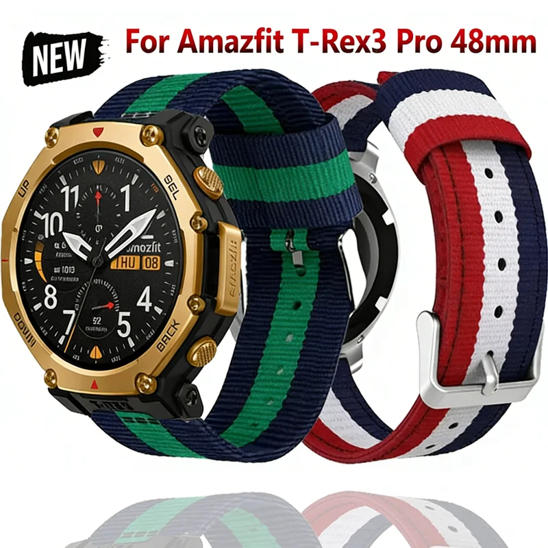 22 mm Canvas-Nylon-Armband für Amazfit T-Rex3 Pro 48 mm, modisches, bequemes Armband für Amazfit Bip 5–6/Helio/Balance 2/Active Max