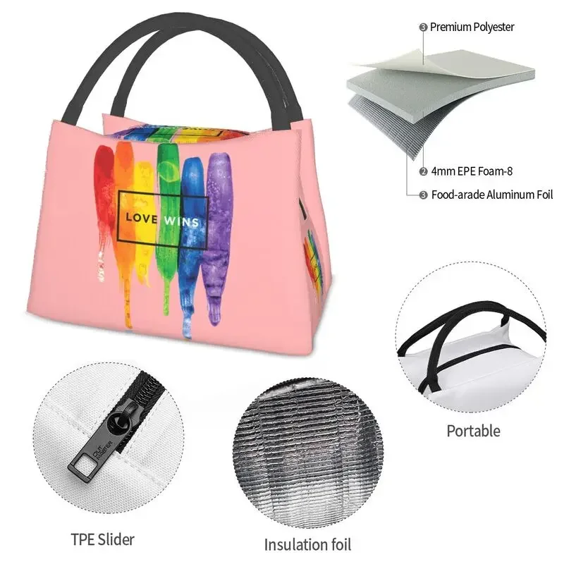الحب يفوز قوس قزح حقيبة الغداء المرأة برودة الدافئة الحرارية معزول مثلي الجنس فخر مثليه علب الاغذية للمدرسة الغذاء نزهة حمل حقيبة #4