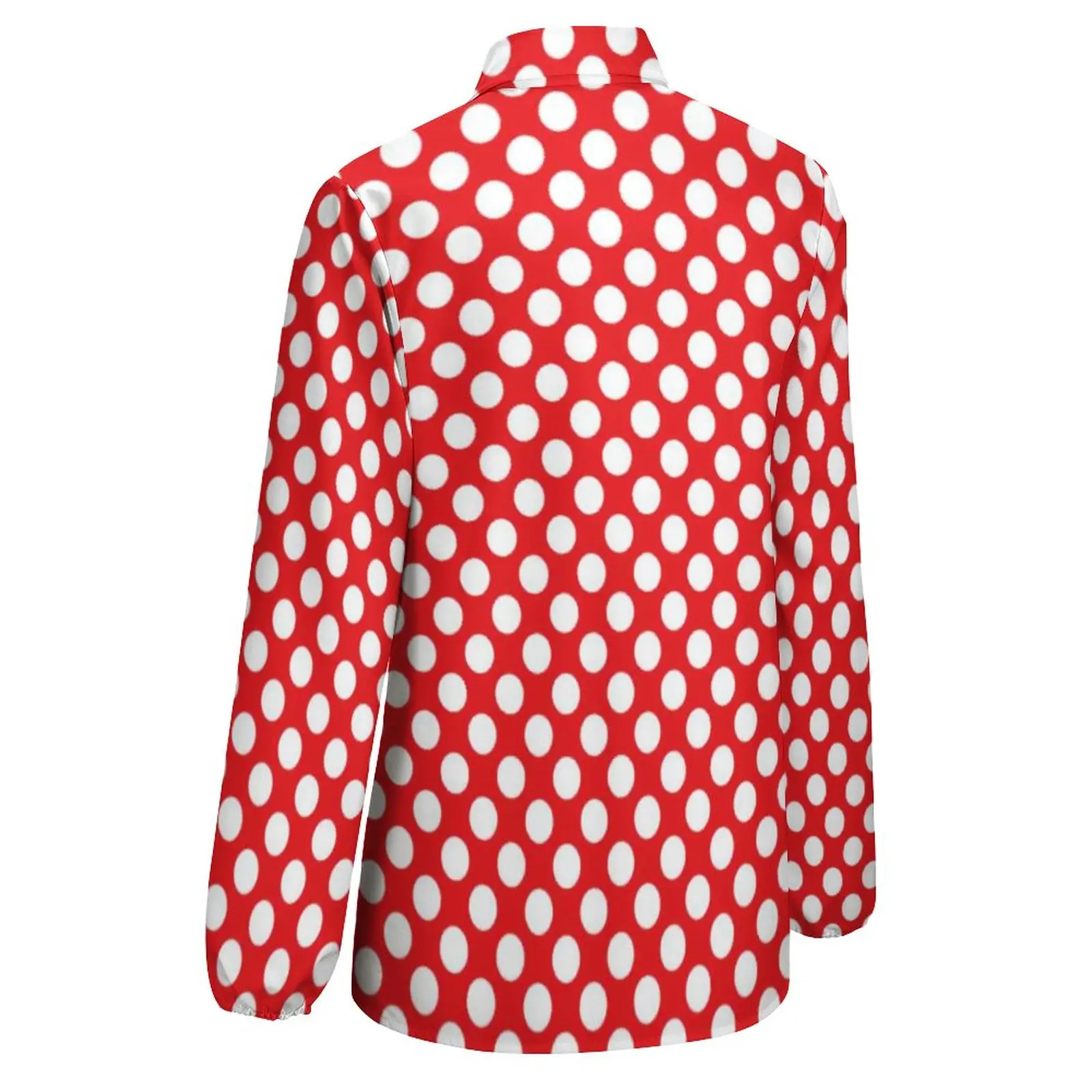 White And Red Polka Dot Blouse Vintage Spot Print Trendy Graphic Blouses Female Casual Shirt Summer Long-Sleeve Oversized Top