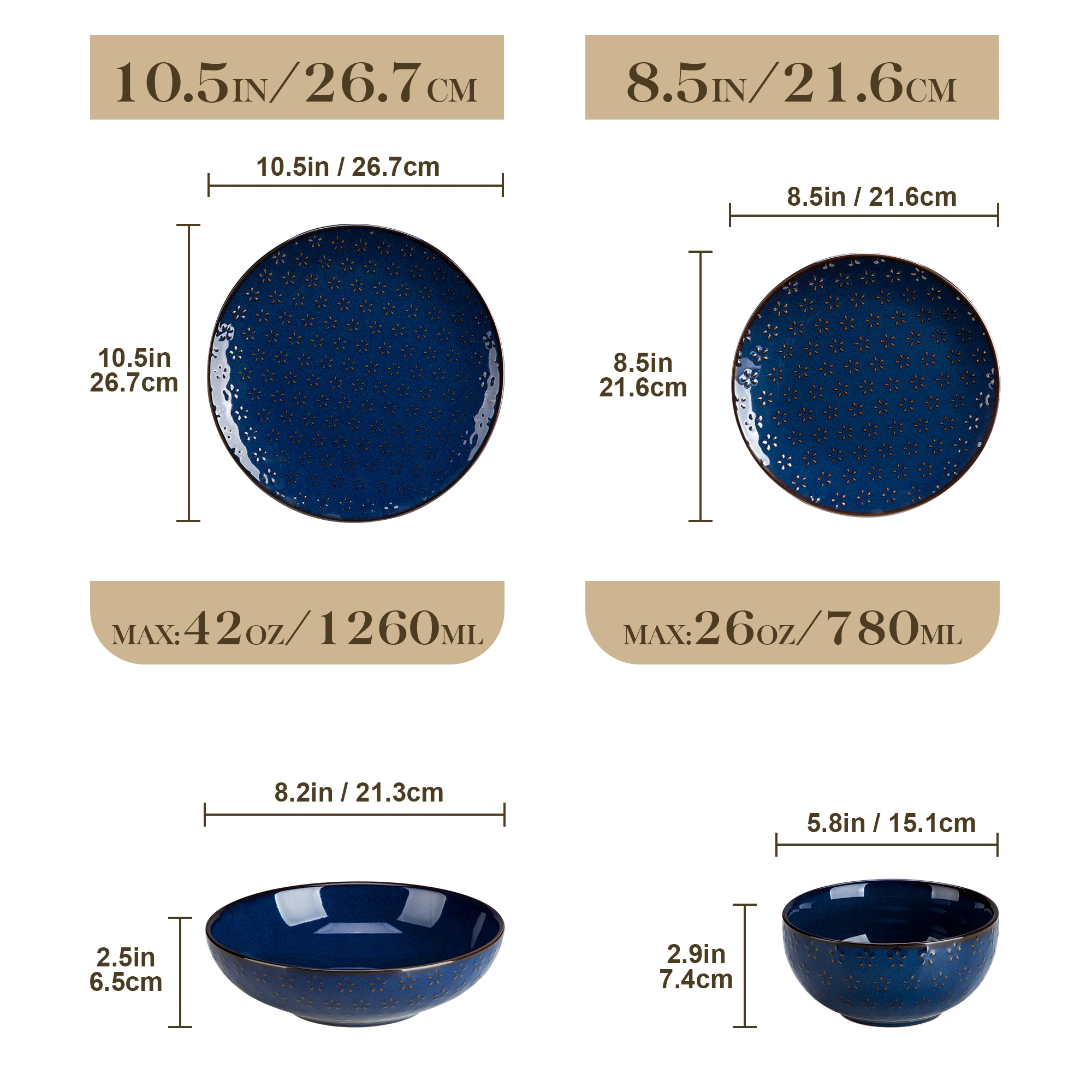 MALACASA LYDIA 16/32 Piece Blue Stoneware Plates Dinner Set Embossment Dinnerware with 6pcs Dinner plate/Dessert/Soup/Bowl - view 2
