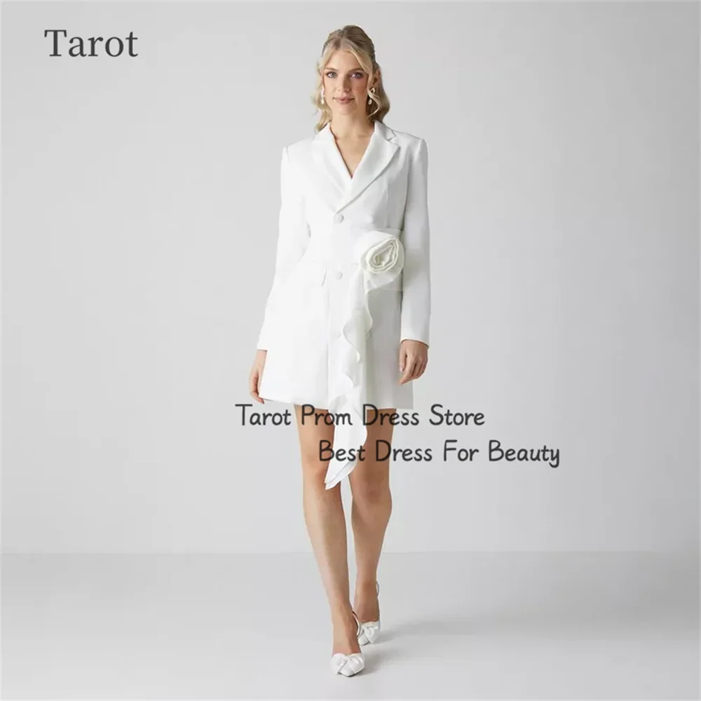 

Tarot A Line Long Sleeves Mini Evening Dresses V Neck Rose Flower Bottons Wedding Party Gowns For Women Formal Occasion Gowns