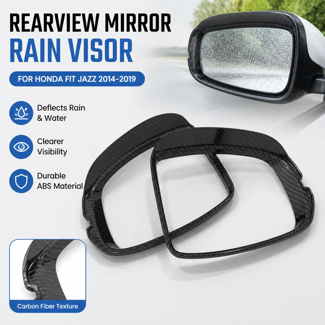ABS Carbon Fiber Texture Rearview Mirror Rain Visor for Honda Fit Jazz 2014-2019