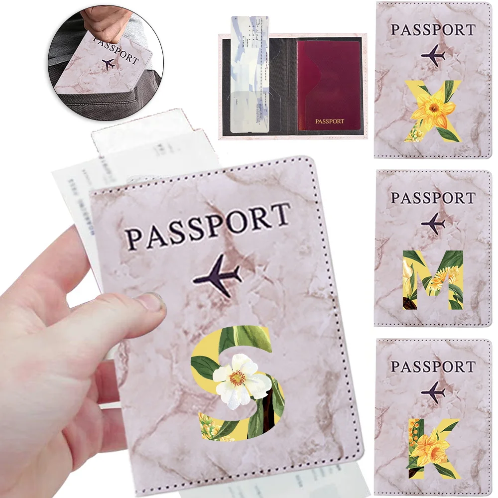 

Floral Letter Passport Cover Credit Card Passport Holder Women PU Leather Business Storage Pouch for Long Journeys Flights Gift