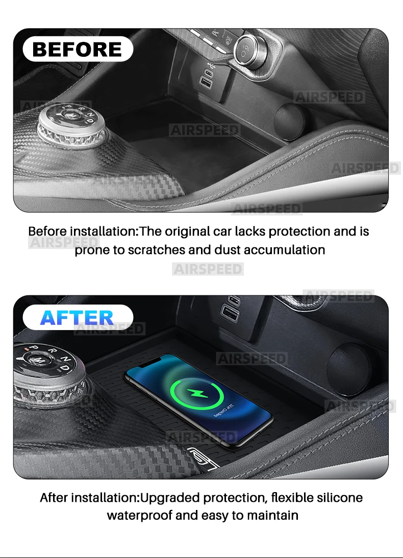 Kabelloses Ladepad für Ford Mustang GT Dark Horse EcoBoost 2025 2026 2027 Auto Silikon Rutschfeste Schutzmatte Staubdichte Matte – Detail 6