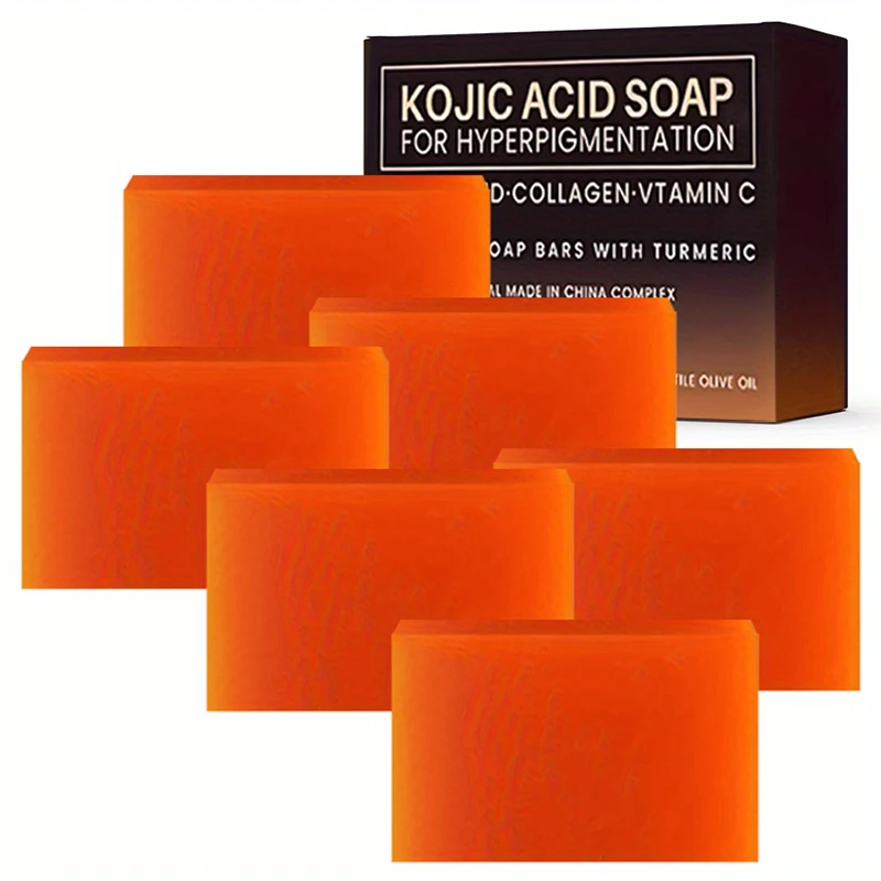 6Pieces Kojic Acid Soap Face Body Bath Soap Safe Natural Soap for Men Women Glowing Hydrated Blackheads Removal Makeup Soap