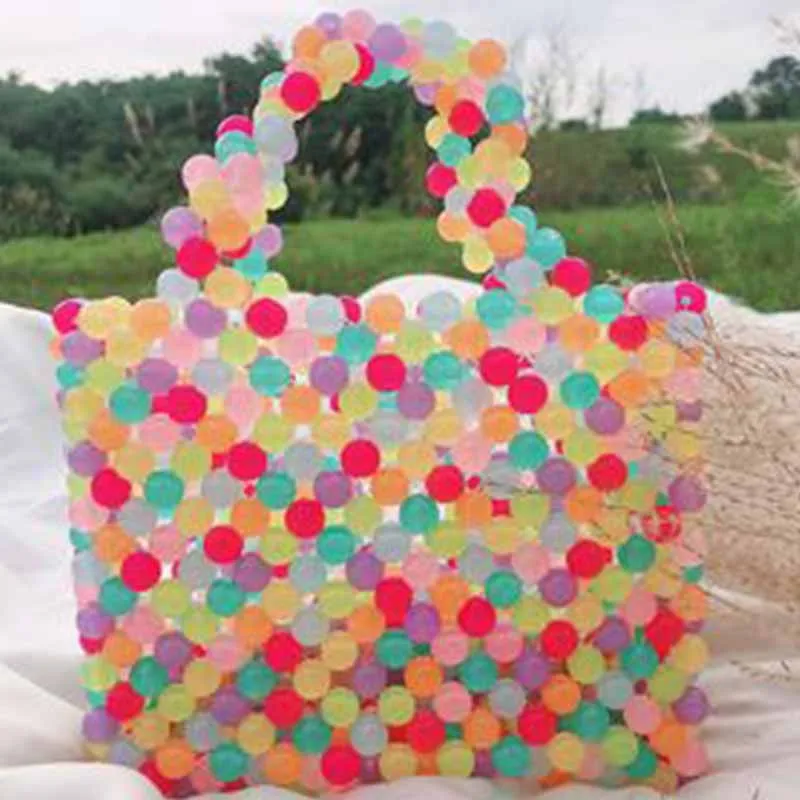 

Acrylic Candy Color Hand Braided Beaded Women's Party Cookout Mini Tote Bag 2022 Casual Aesthetic Lightweight Underarm Purses