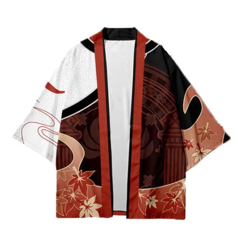 Japanese Kimono Maple Leaf Pattern Cardigan Cloak Men Game Character Cosplay Costume Women\'s Summer Casual Haori Shirts Top