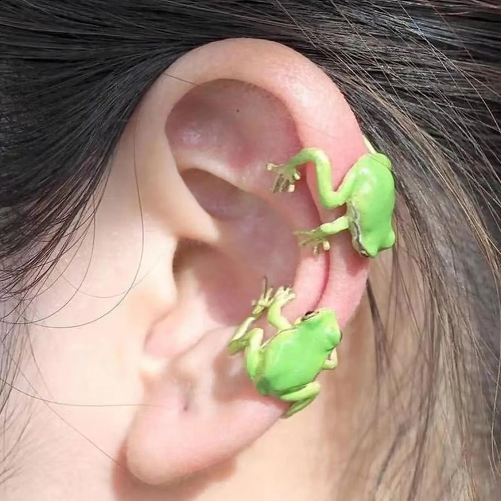 Women Tree Frog Shape Earring Resin Open Ring Daily Jewelry for Birthday Stage Party Show Balls