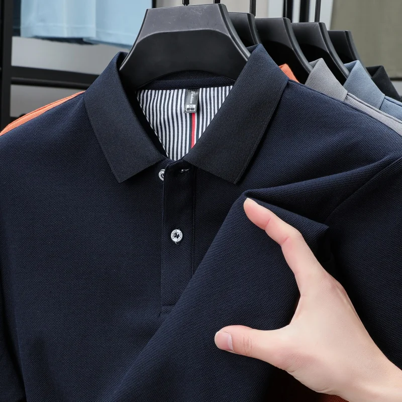 

100% pure cotton men's shortsleeved polo shirt summer new design designer back collar striped T-shirt high-quality casual top