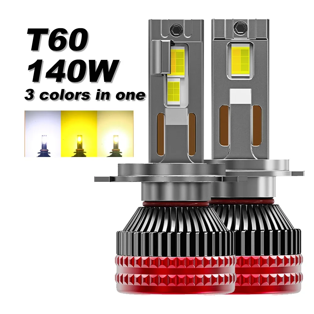 

T60 H4 3 Colors in One White Yellow warm H7 H11 H8 H1 H3 9005 9006 HB3 HB4 9012 HIR2 LED Car Headlights Fog Lights 4300K IP67