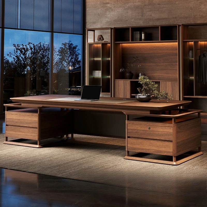New Chinese boss desk, walnut solid wood manager