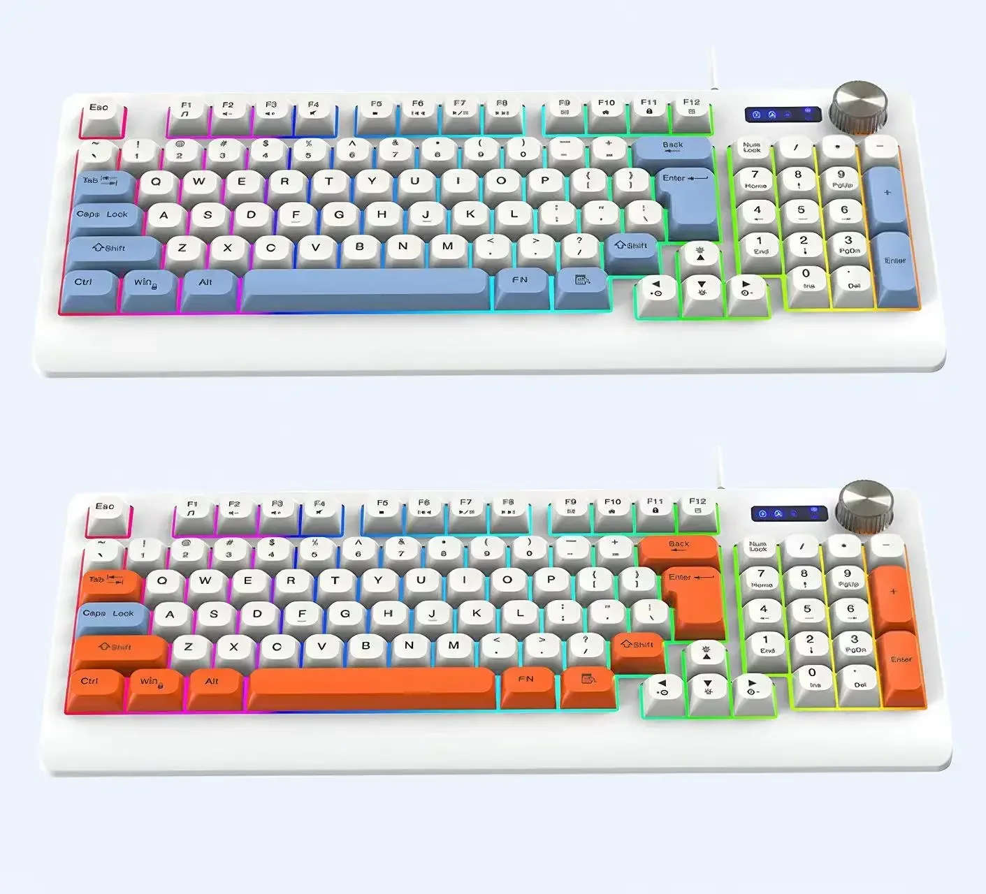 

Проводная игровая клавиатура на 93 клавиши с круглыми PBT-кейкапами, двухцветными клавишами, механическим ощущением при нажатии, RGB-подсветкой для игр и офиса