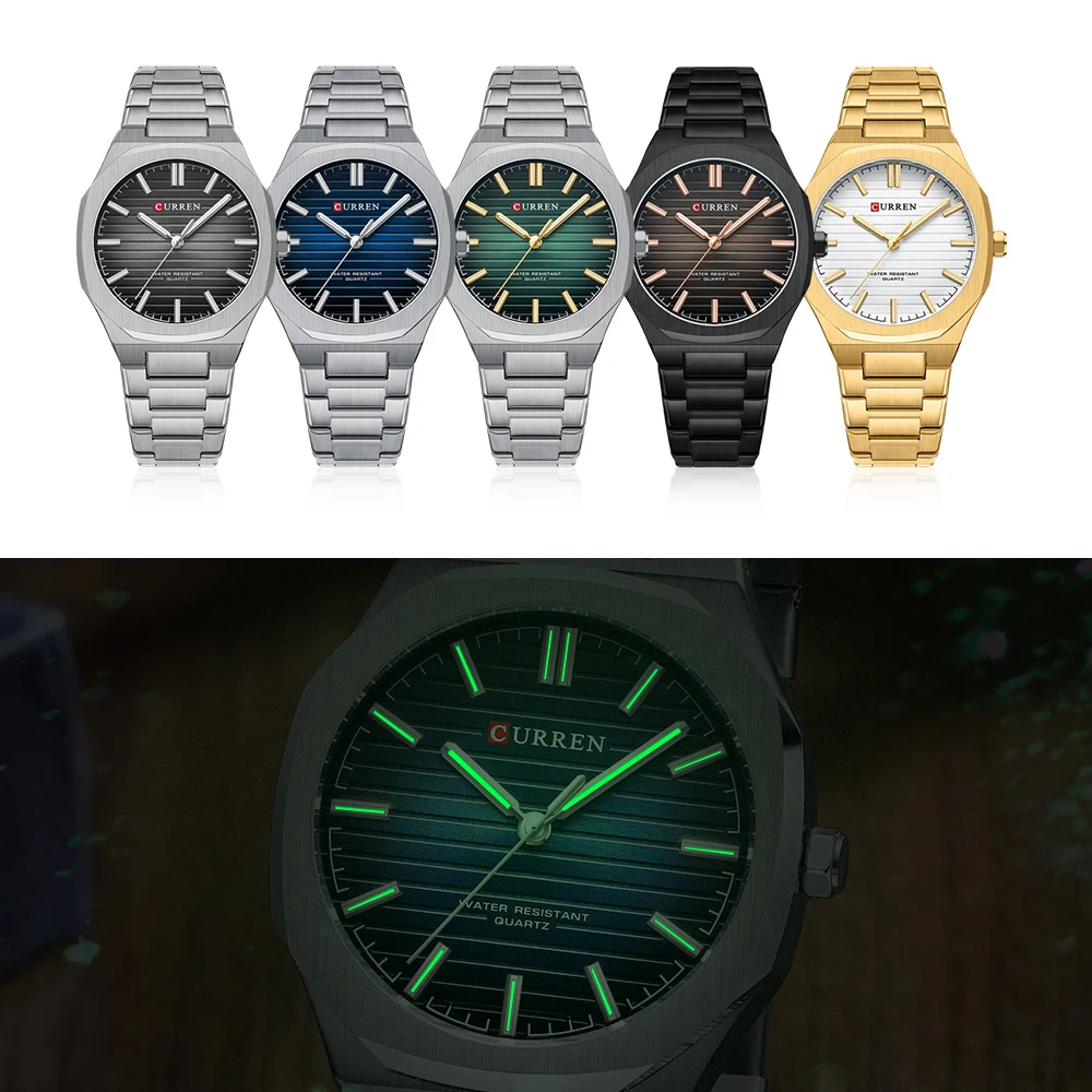 CURREN NEW Luxury Business Design Luminous Men\'s Watches Simple Quartz Stainless Steel Strap Clock Waterproof Male Wristwatch