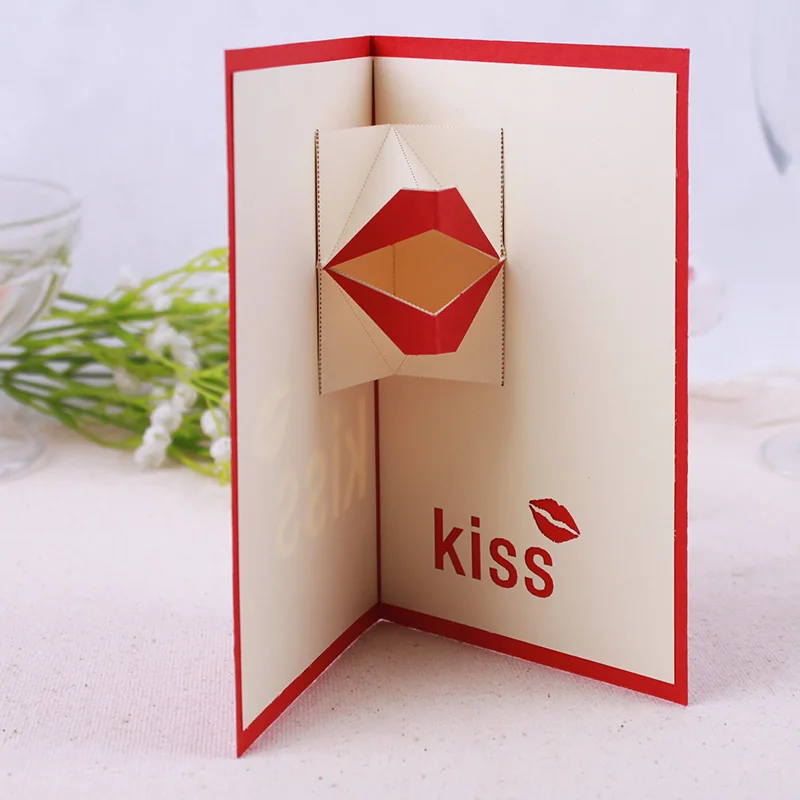 Kiss You 3D Surprise Pop Up Greeting Card, Thank You, Miss You, Valentine's Day, Invitation, Anniversary, Birthday Gift