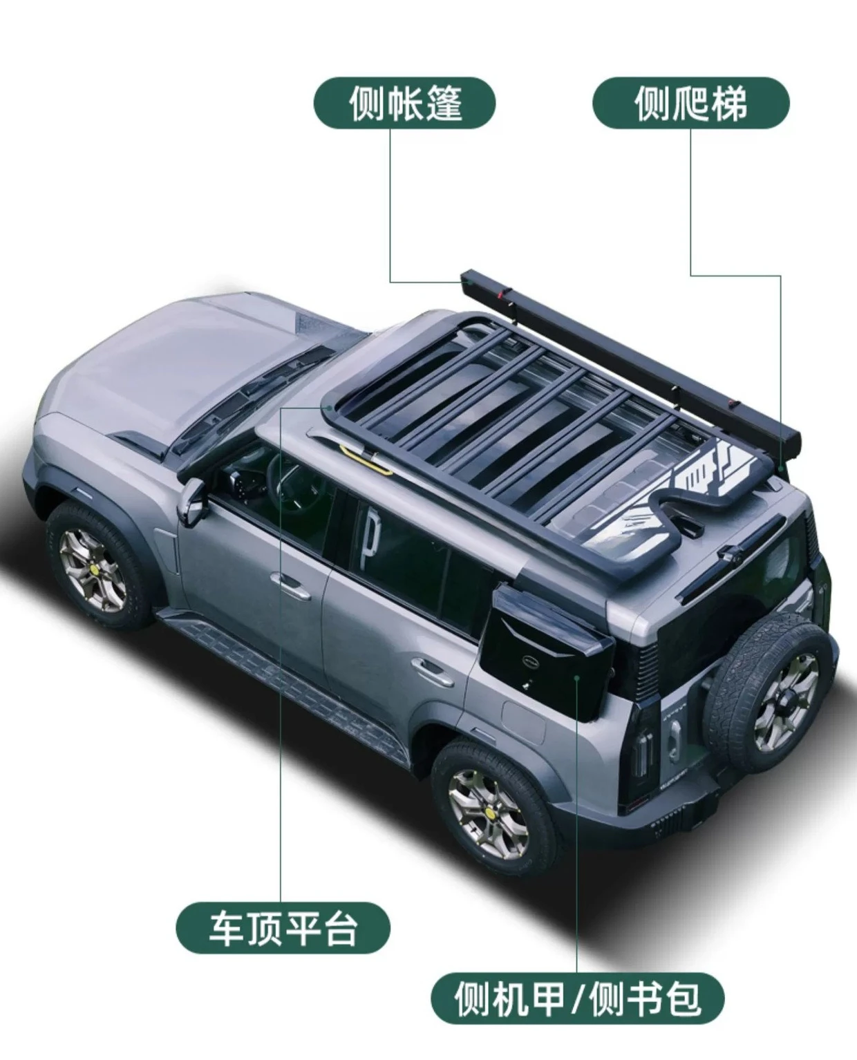 Roof rack, roof platform, luggage frame, ladder, schoolbag, canopy, side tent modification
