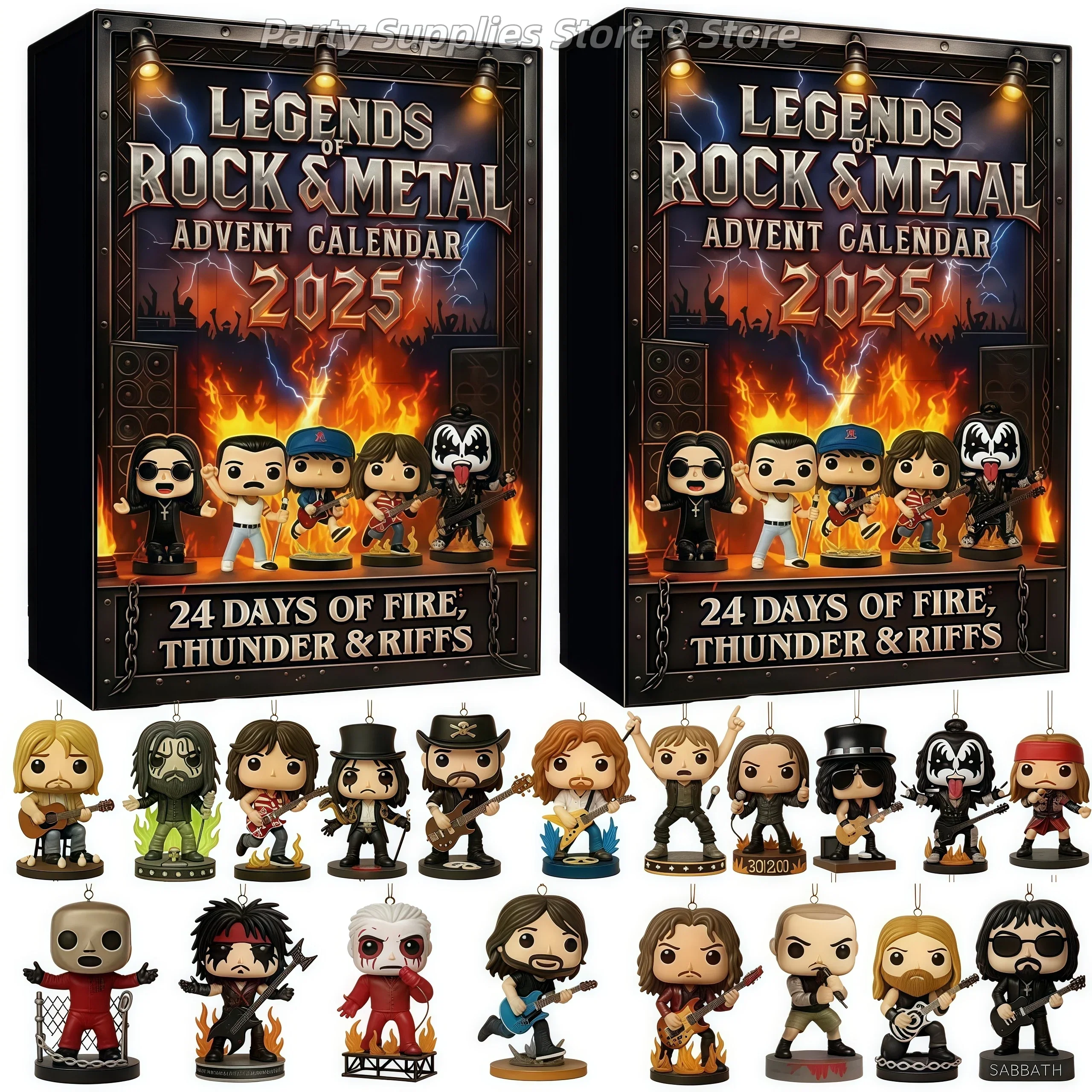 ==Rock and Metal Advent Calendar Gift Blind Box 2D Flat Acrylic Iconic Music Character Collection Countdown Calendar Fans' Gifts