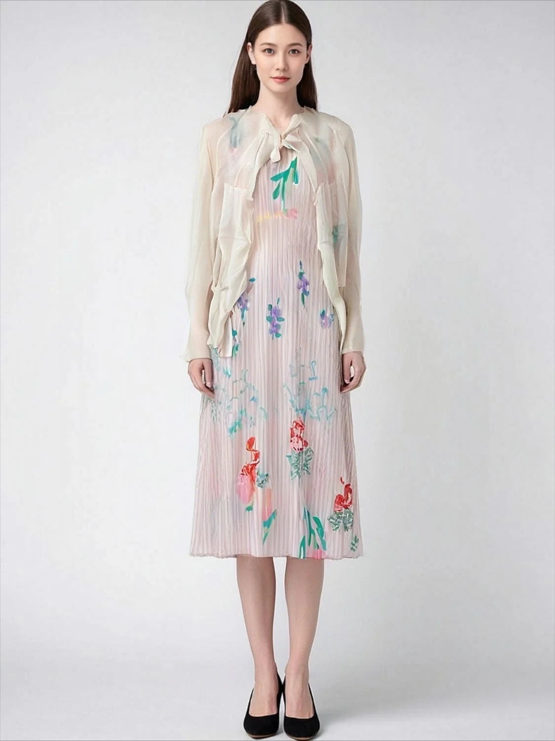 

Miyake Pleated Print Set 2025 New Item Niche New Item Spring and Autumn Loose Slimming Fashion Pleats Two-piece Set for Women