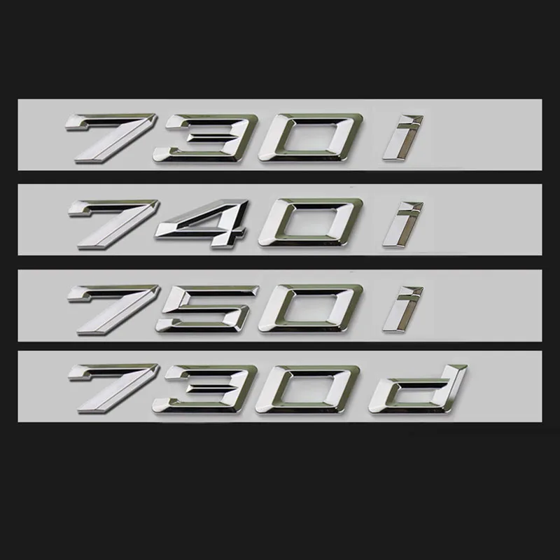 1pcs New Silver 3D ABS Emblem Badge Logo Car Body Rear Trunk Number Letter Stickers 730i 740i 750i 730d Styling For BMW 7 Series