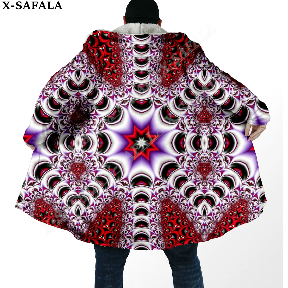 Hippie Psychedelic Colorful Trippy 3D Print Dream Cloak Thick Warm Hooded Men Overcoat Coat Windproof Fleece Cape Robe Blanket-7