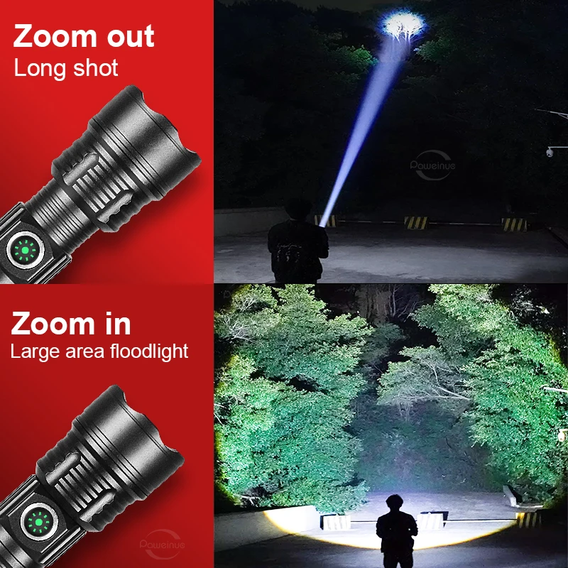 10000LM LED Flashlight Tactical Flashlight Long Range 3000m Super Powerful LED Flashlight Rechargeable Tactical Lantern