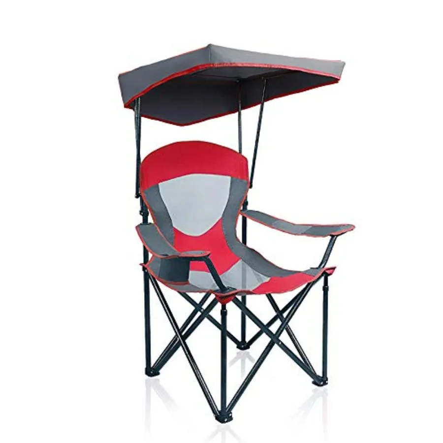 

Heavy Duty Canopy Camping Chair for Beach Fishing Outdoor Use, Steel Frame Black Chair with Adjustable Sunshade Cup Holder, 350