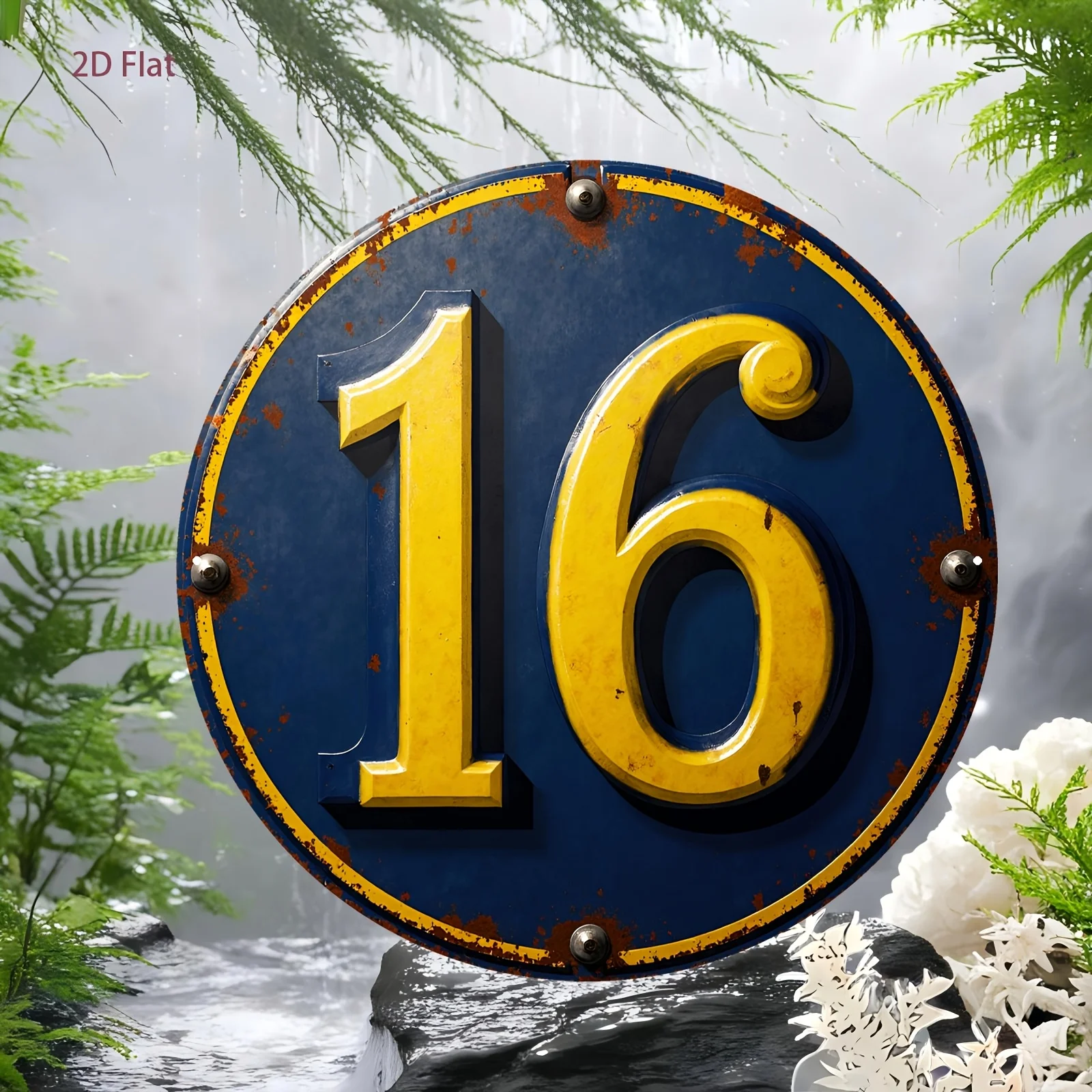 2D Flat, 2D Flat [] 1pc Aluminum Sign, Vintage Number 16 Round Plaque, House Number Sign, Metal Sign, Home Decor, Bedroom Decor,
