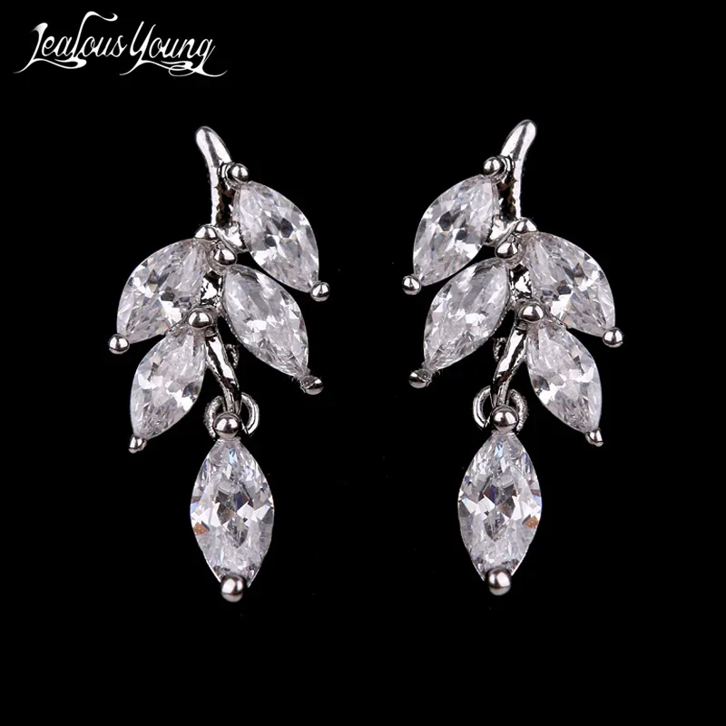 Cute Female Fashion Marquise Zircon Stud Earrings for Women Wedding Korean Earrings Silver Color Party Jewelry Gift