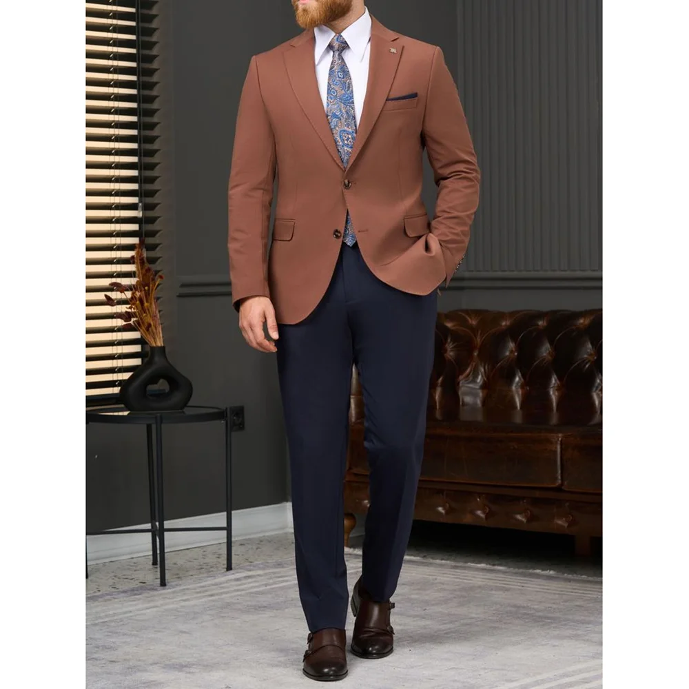 

Simple Single Breasted Peaked Lapel Men Suits 2 pieces (Jacket+Pants) Gentle Wedding Evening Party Sets Formal Event Suits