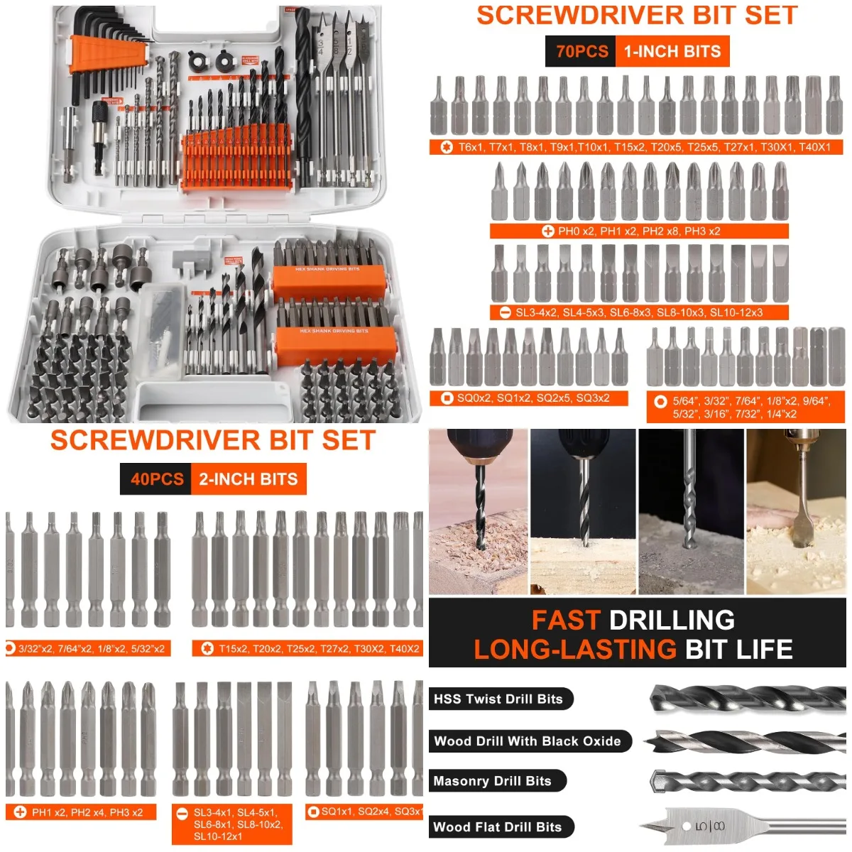 

Набор сверл и отверток, 200 шт., многофункциональные биты HSS/CR-V в прозрачном футляре для самостоятельного ремонта, домашнего ремонта, профессионального использования